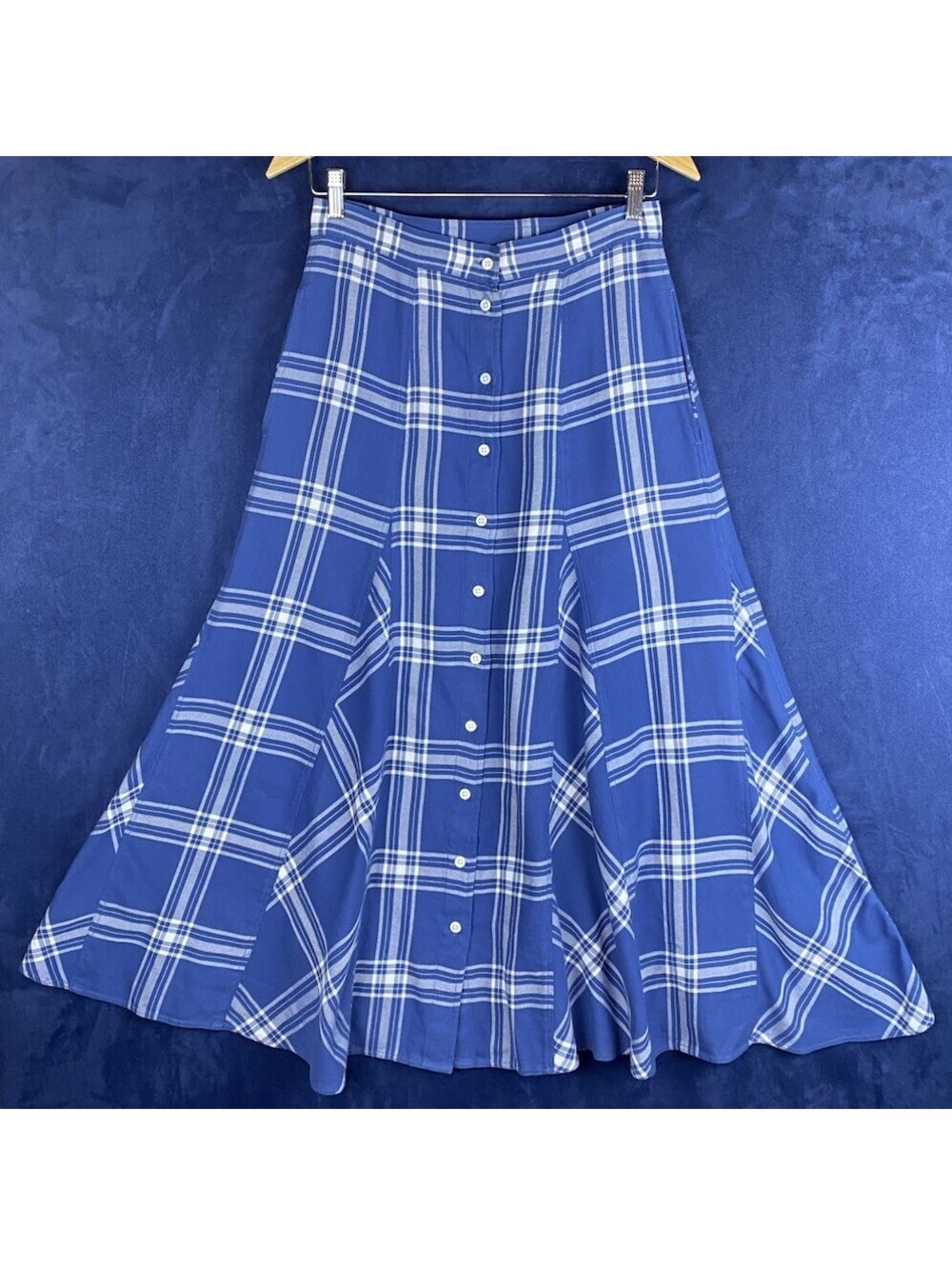 Ralph Lauren Polo Blue Plaid Godet Maxi Skirt Size 4 Small - Picture 4 of 10